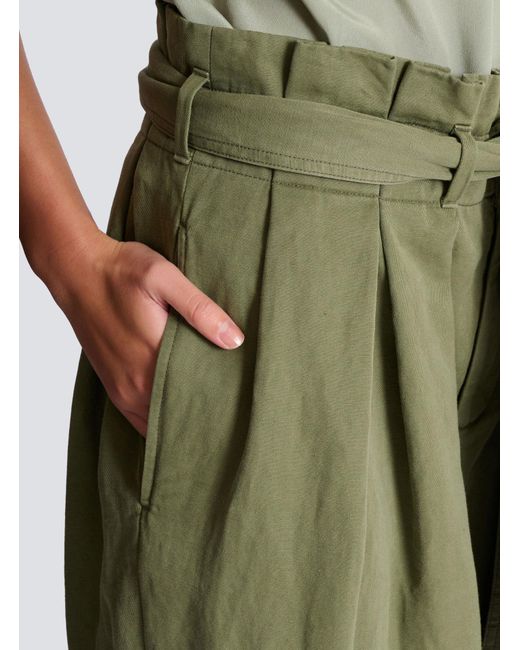 Balmain Green High-Waist Belted Wide-Leg Pants