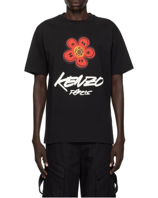 KENZO Black T-Shirt With Printed Logo for men