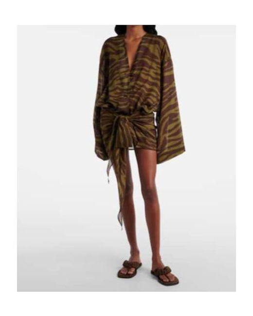 The Attico Brown Zebra-Print Cotton Muslin Minidress