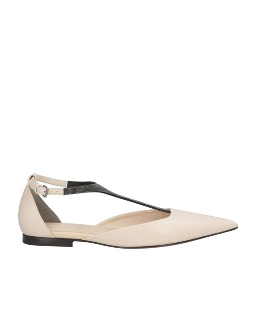 Brunello Cucinelli White Real Leather Flat Sole Sandals