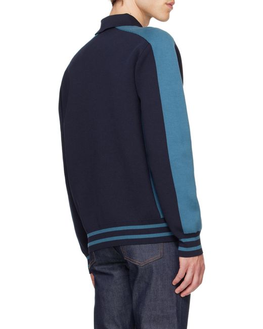Maison Kitsuné Blue Long-Sleeved Polo Shirt for men
