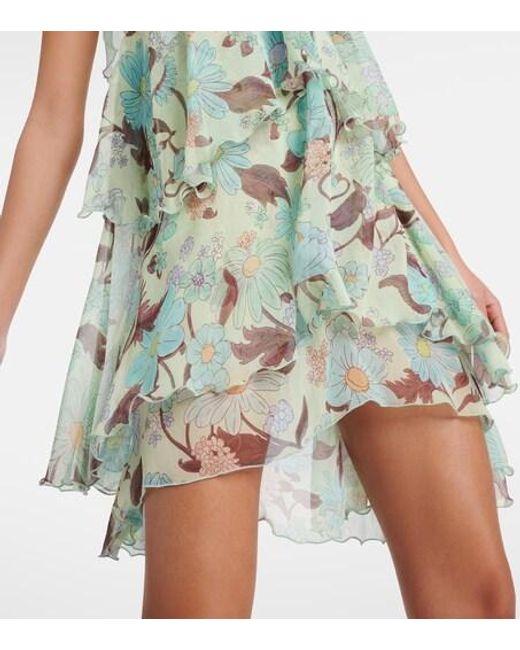 Stella McCartney Green Tiered Printed Silk Minidress