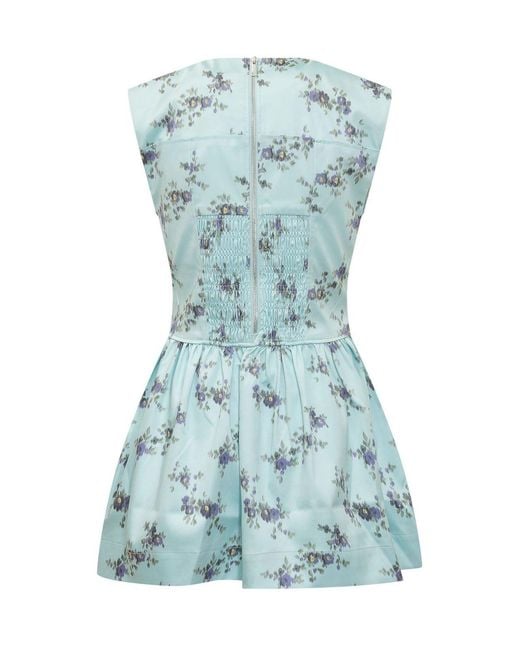 Ganni Blue Mini Suit With Corset And Floral Print