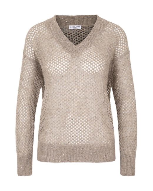 Brunello Cucinelli Natural Long-Sleeved Knitwear