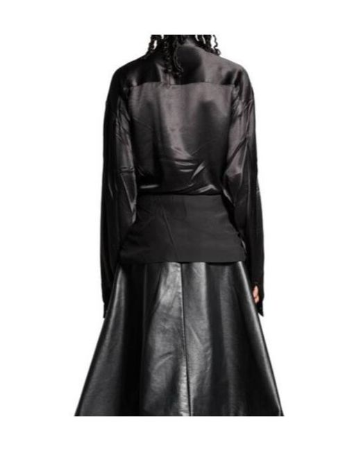 Balenciaga Gray Lavallière Bow-Tie Buttoned-Up Blouse