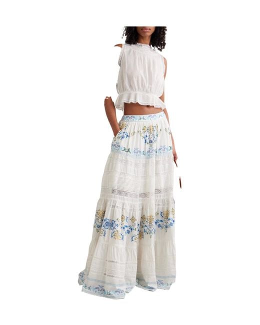 Camilla White Floral Tiered Maxi Skirt