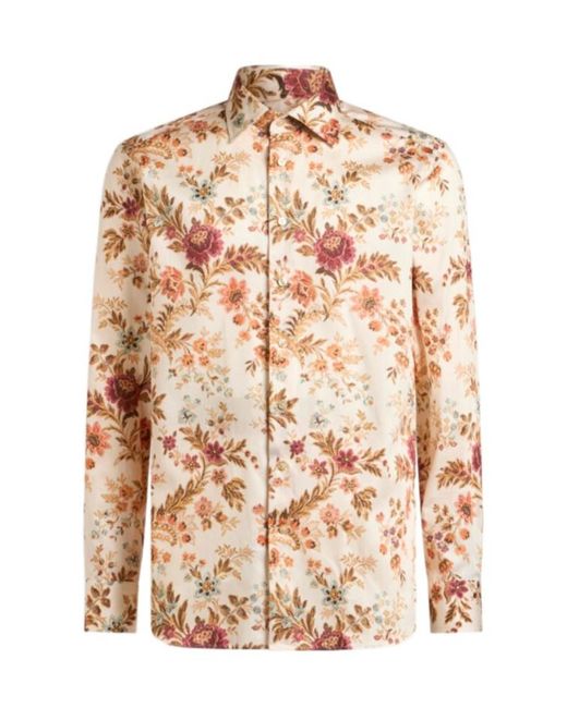 Etro Pink Cotton Shirt With All-Over Floral Print for men