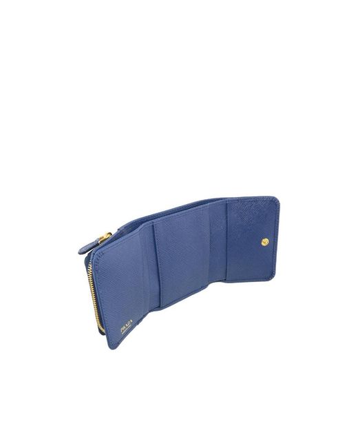 Prada Blue Logo-Lettering Tri-Fold Wallet