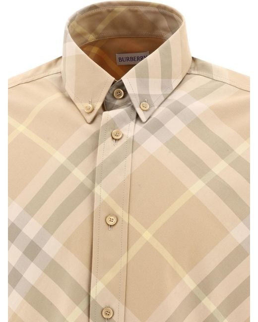Burberry Natural Checkered Straight Hem Button-Down Shirt for men
