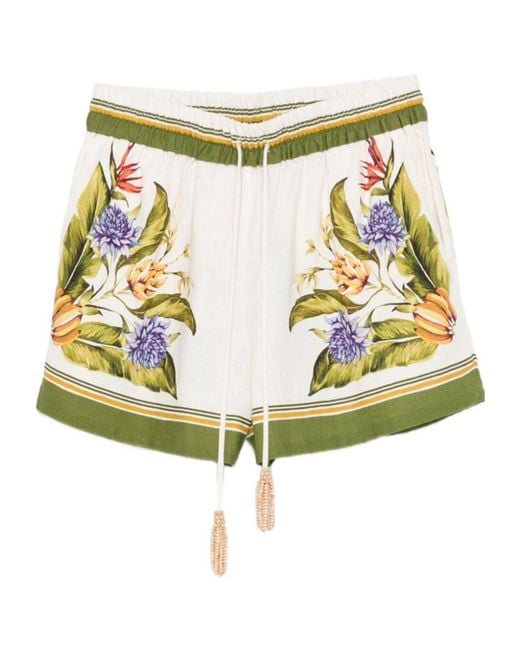 Farm Rio Yellow Tropical Scarf Printed Shorts