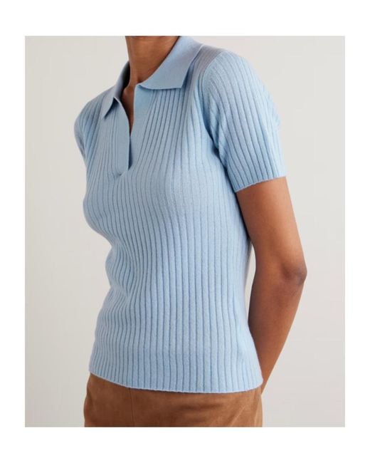 arch4 Blue Jennifer Ribbed Organic Cashmere Polo Shirt