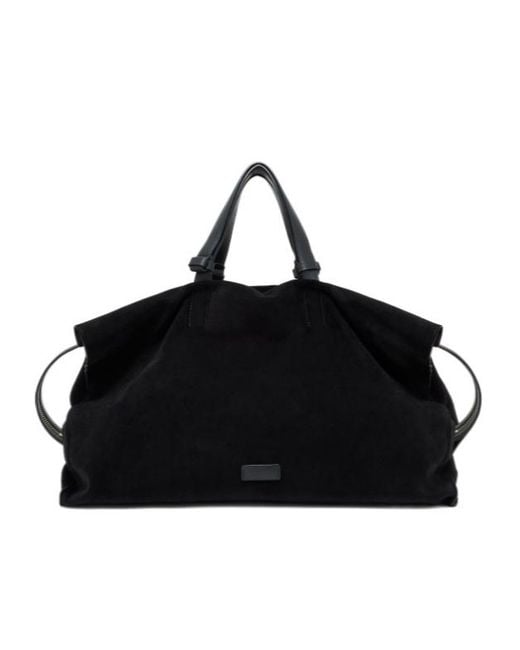 Giorgio Armani Black Suede Travel Duffel Bag With Leather Handles And Zipper for men