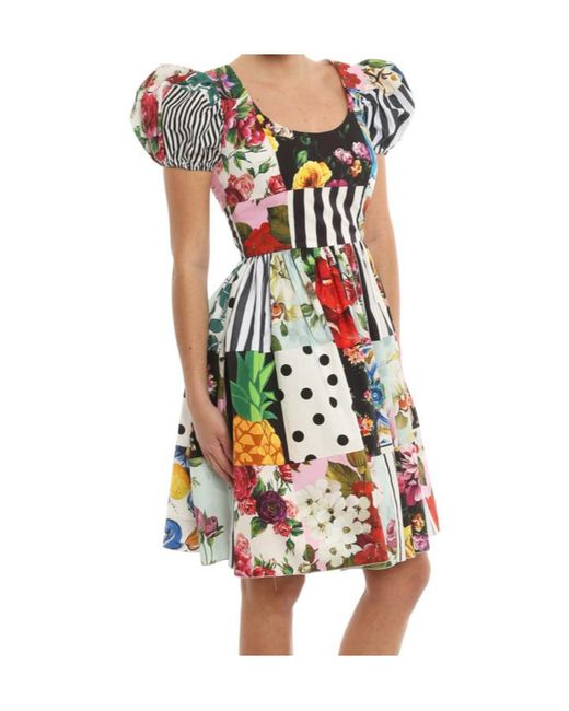 Dolce & Gabbana Red Patchwork Short-Sleeve Minidress