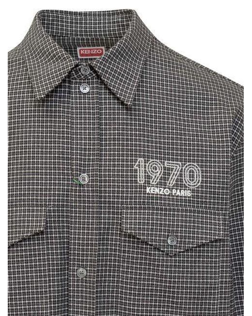 KENZO Gray Logo Detaile Plaid Shirt for men
