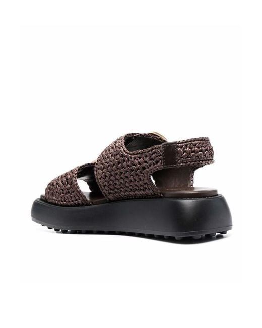 Tod's Black Buckle Detail Woven Sandals