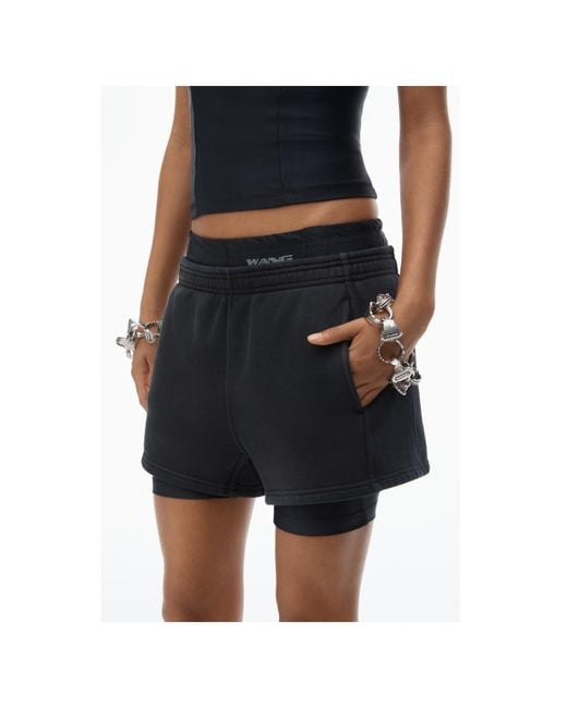 Alexander Wang Black Layered Elasticated-Waist Shorts