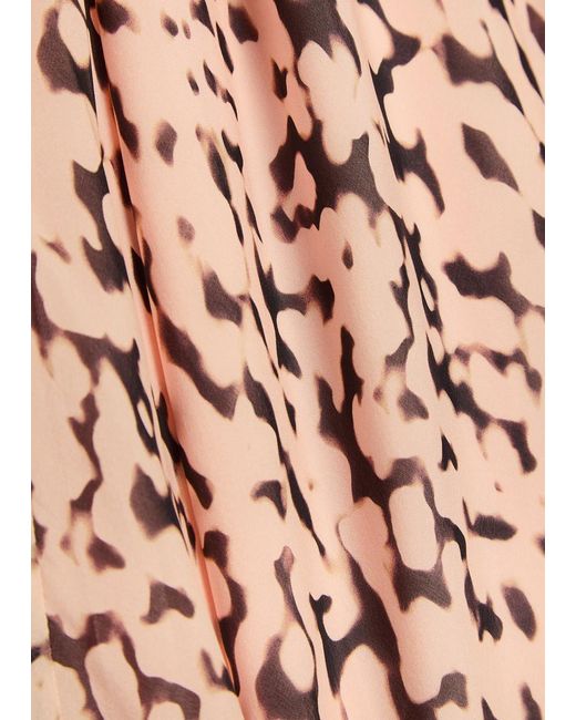 Staud Pink Cassie Tortoise-Print Silk Midi Dress