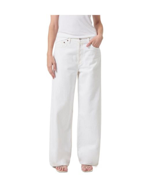 Agolde White Low Slung Baggy Wide Leg Jeans