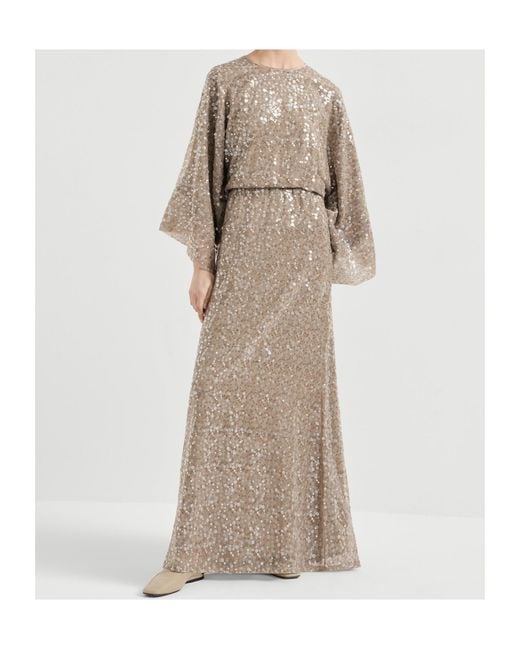 Brunello Cucinelli Natural Sequin-Embellishment Maxi Dress
