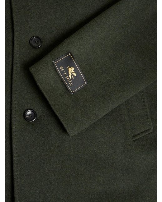 Etro Green Wool And Cashmere Peacoat for men