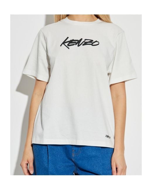 KENZO White Logo Printed Crewneck T-Shirt