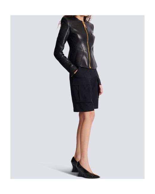 Balmain Black Zipped Lambskin Basque Jacket