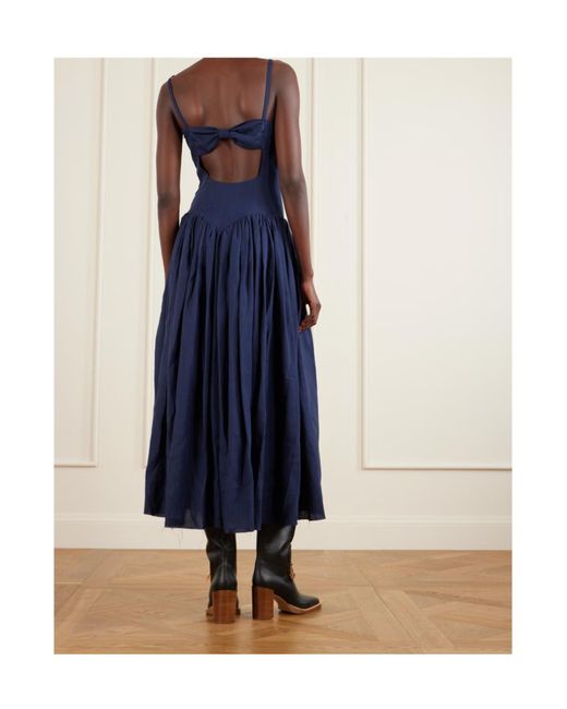 Gabriela Hearst Blue Oriana Gathered Linen Midi Dress