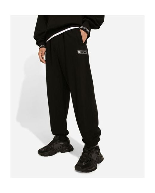 Dolce & Gabbana Black Logo Patch Drawstring Pants for men