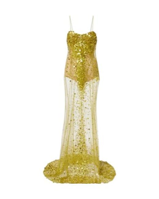 The Attico Yellow Sequined Sheer Mesh Gown
