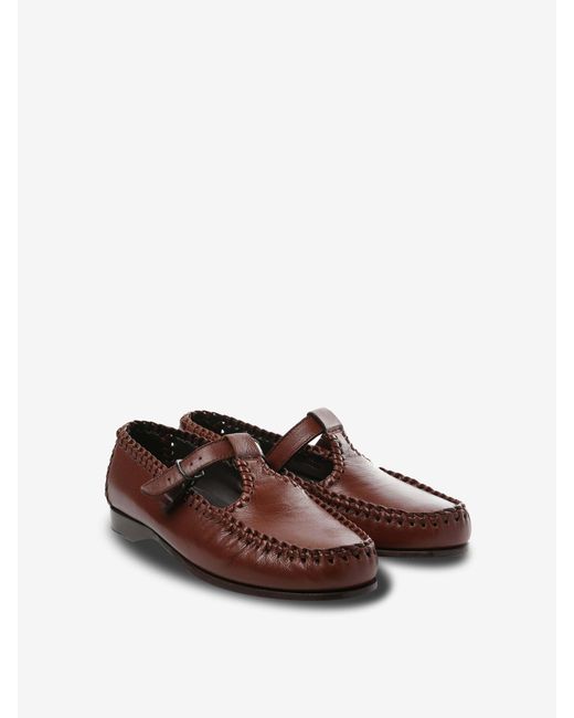 Hereu Brown Buckle Braided Shoes