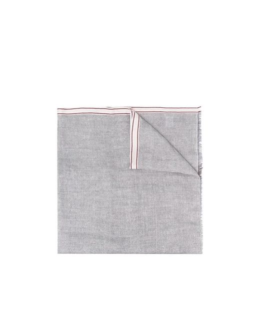 Brunello Cucinelli Gray Striped Frayed Edge Border Scarf for men