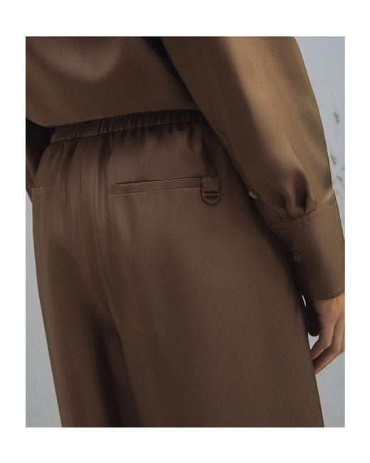 Marella Brown Straight-Fit Silk Trousers