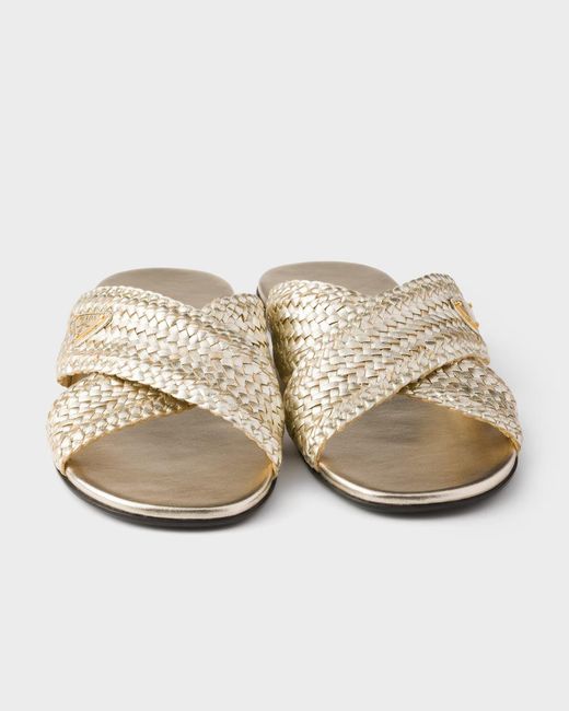 Prada Multicolor Triangle-Logo Woven Slip-On Sandals