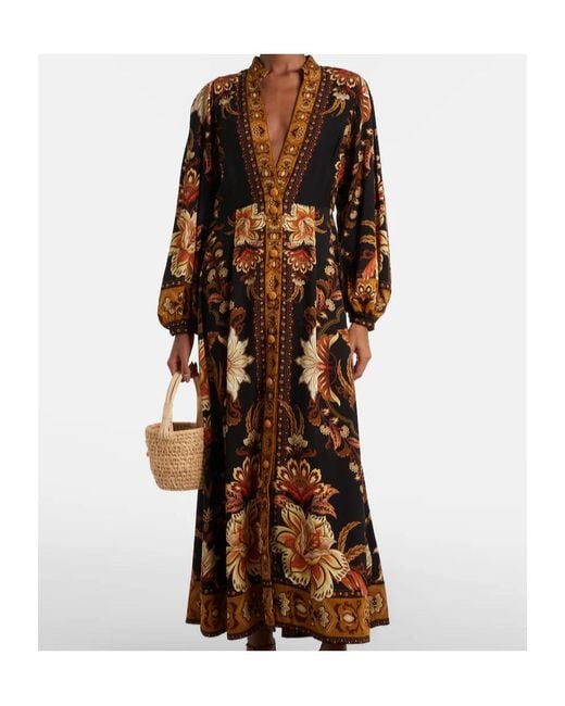 Farm Rio Brown V-Neck Long-Sleeved Dress