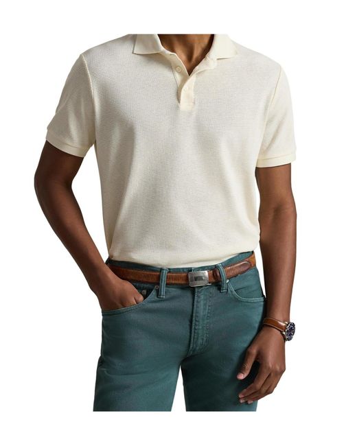 Polo Ralph Lauren White Knitted Short Sleeve Polo Shirt for men