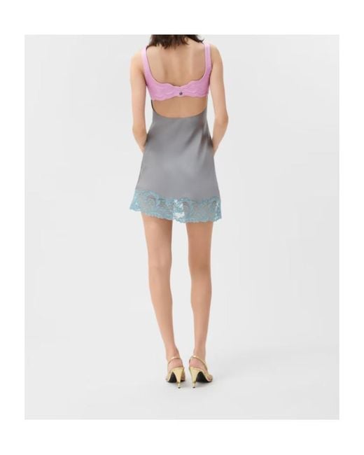 Versace Purple Lace-Trim Silk Cady Satin Mini Dress