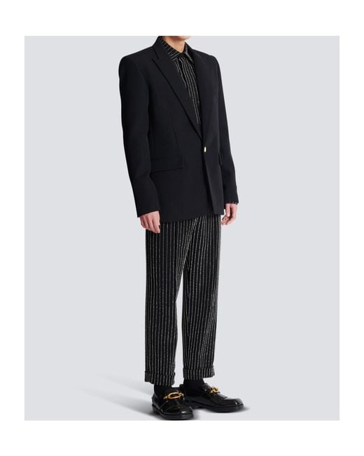 Balmain Black Grain De Poudre Wool 1-Button Jacket for men