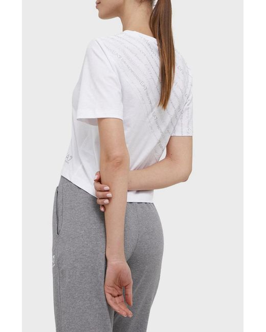 EA7 White T-Shirt With Round Neck And Short Sleeves