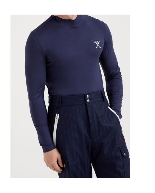 Brunello Cucinelli Blue Embroidered T-Shirt for men