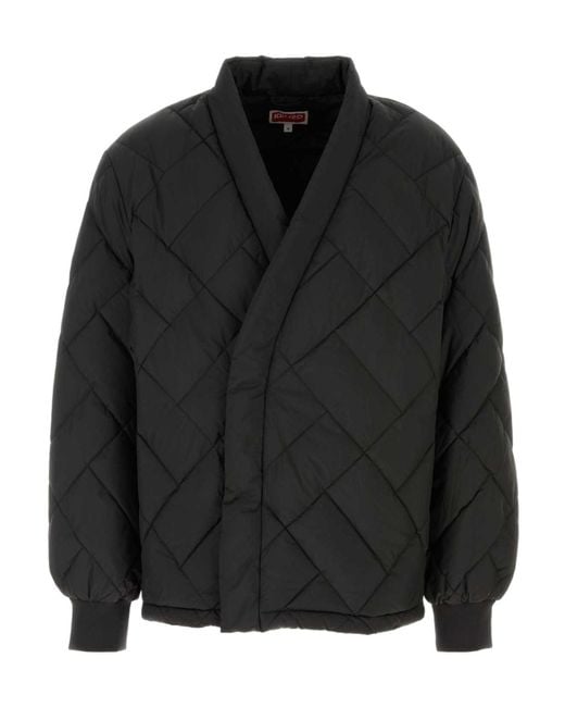 KENZO Black V-Neck Padded Down Jacket for men