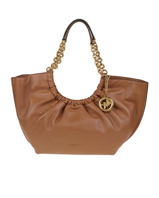 Michael Kors Brown Small Indie Cinch Chain-Link Shoulder Bag