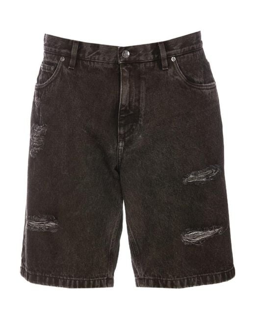 Dolce & Gabbana Black Ripped-Detailing Knee-Length Denim Shorts for men
