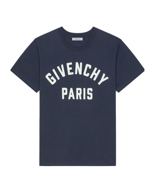 Givenchy Blue Paris Logo Printed Crewneck T-Shirt for men