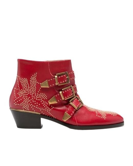 Chloé Red 40Mm Susanna Studded Buckle Boots