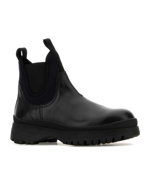 Prada Black Leather And Stretch Fabric Brixxen Boots for men
