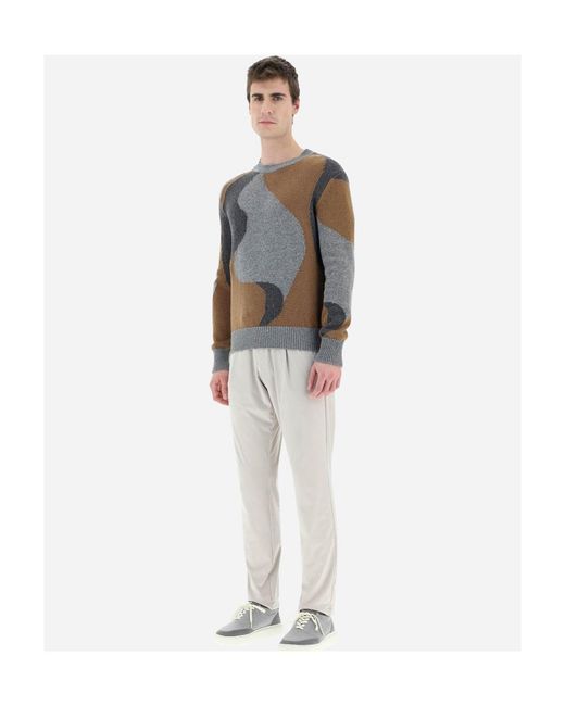 Herno Gray Abstract Pattern Printed Crewneck Jumper for men