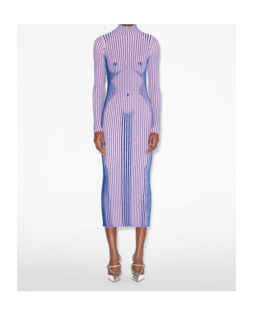 Jean Paul Gaultier Purple Metallic-Striped Wool-Blend Dress
