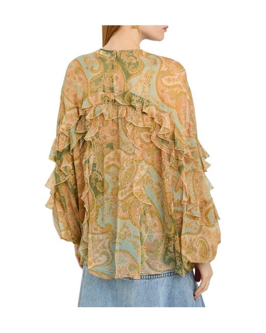 Zimmermann Metallic Paisley Ruffled Silk Blouse