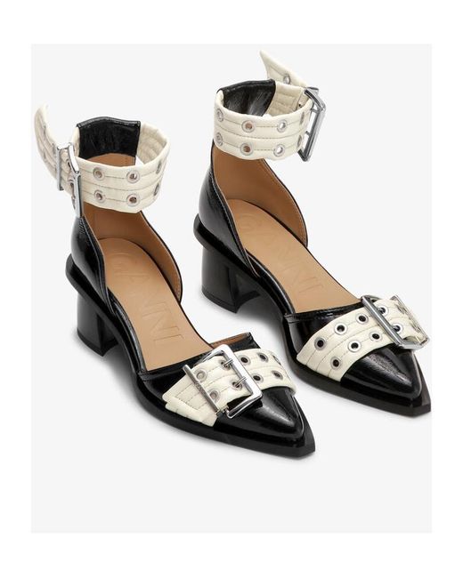 Ganni Metallic Buckled Open Cut Pumps