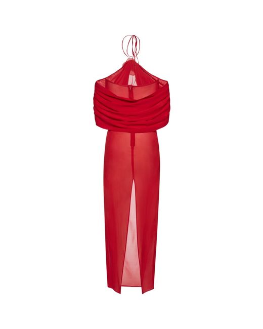 Magda Butrym Red Flower-Appliqué Sheer Silk Dress